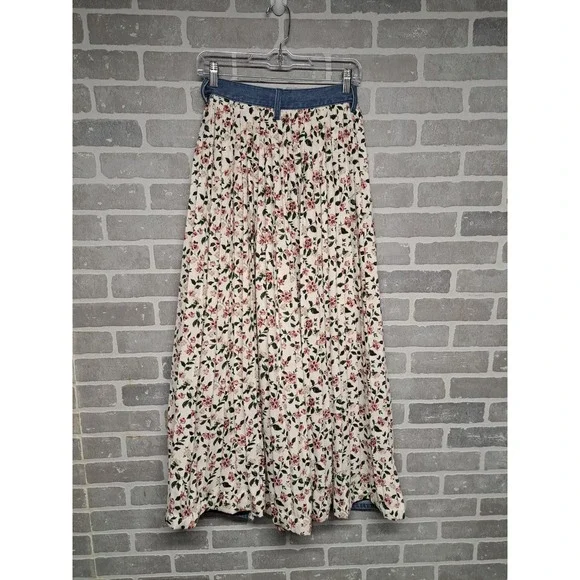 CLANE Womens Denim Floral Wide Leg High Waist Pants Bohemian Size 25 - Picture 7 of 12